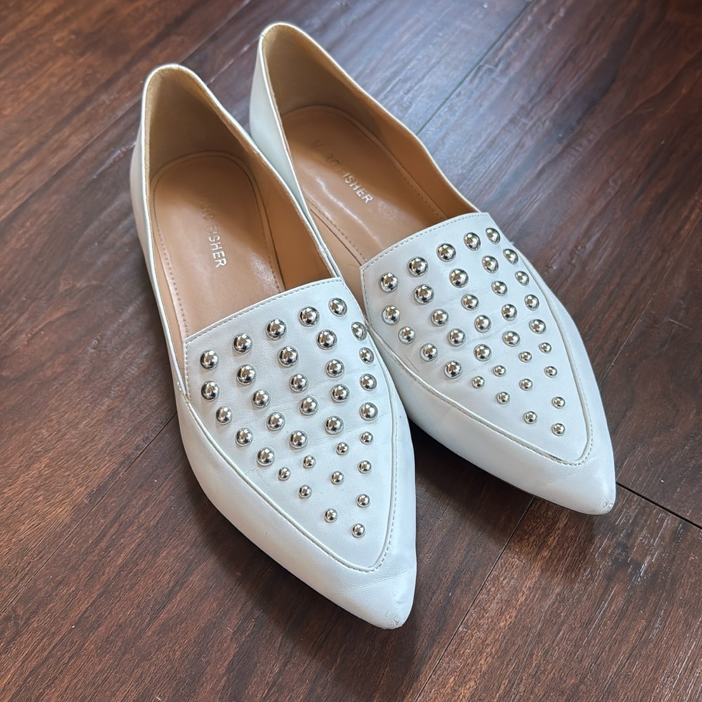 Marc Fisher White Studded Flats